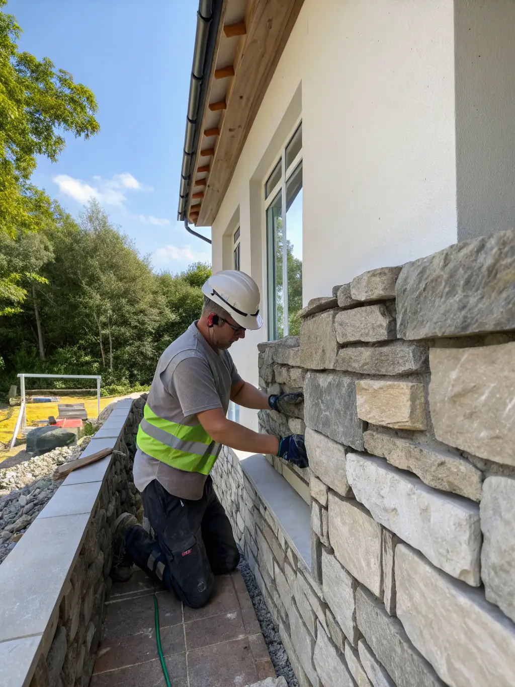 Bricklayers constructing a sturdy brick fence around a residential property, ensuring privacy and security.